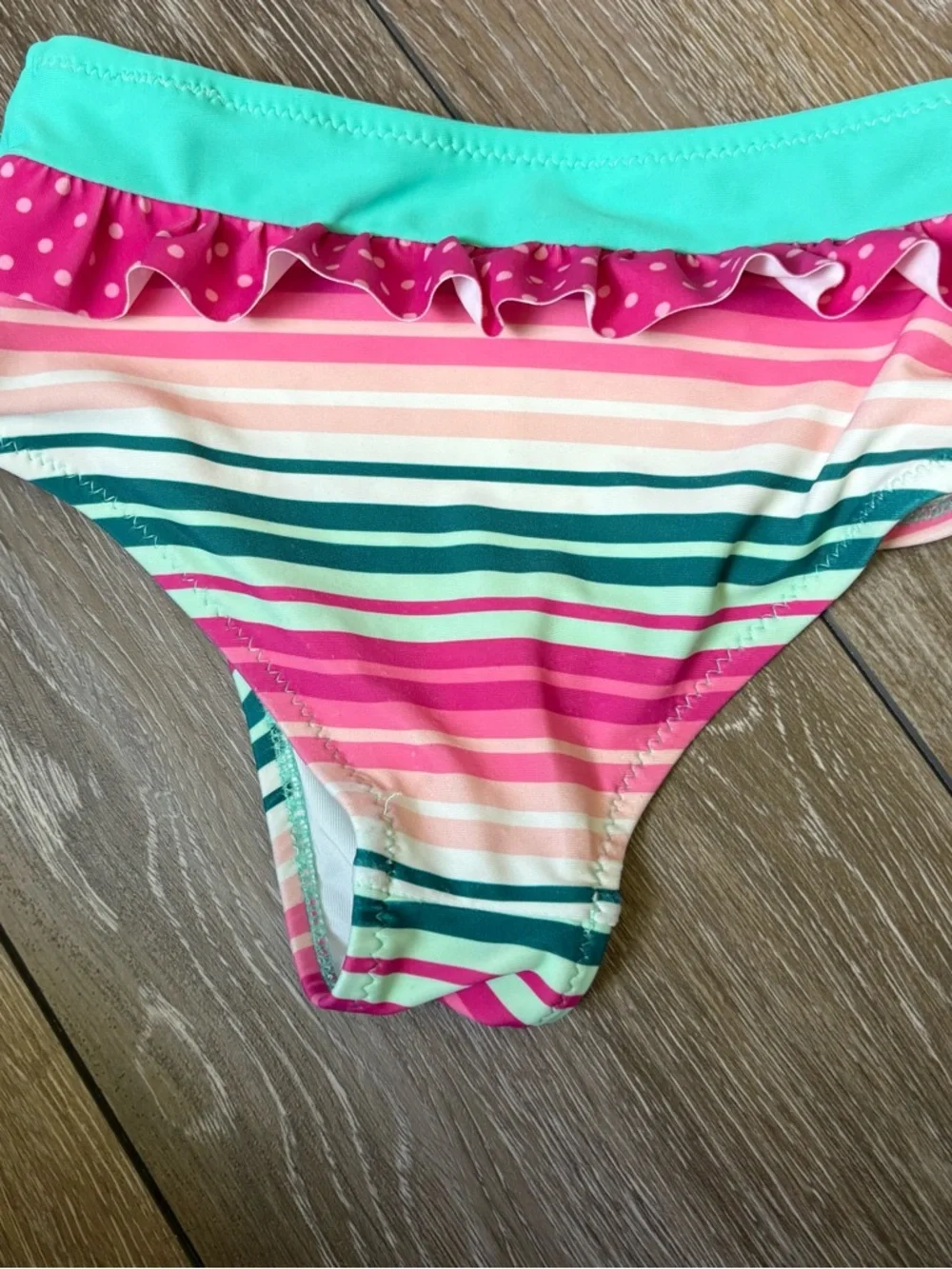 Matilda Jane Striped‎ Ruffle Two-Piece Swimsuit in Pink & Teal
